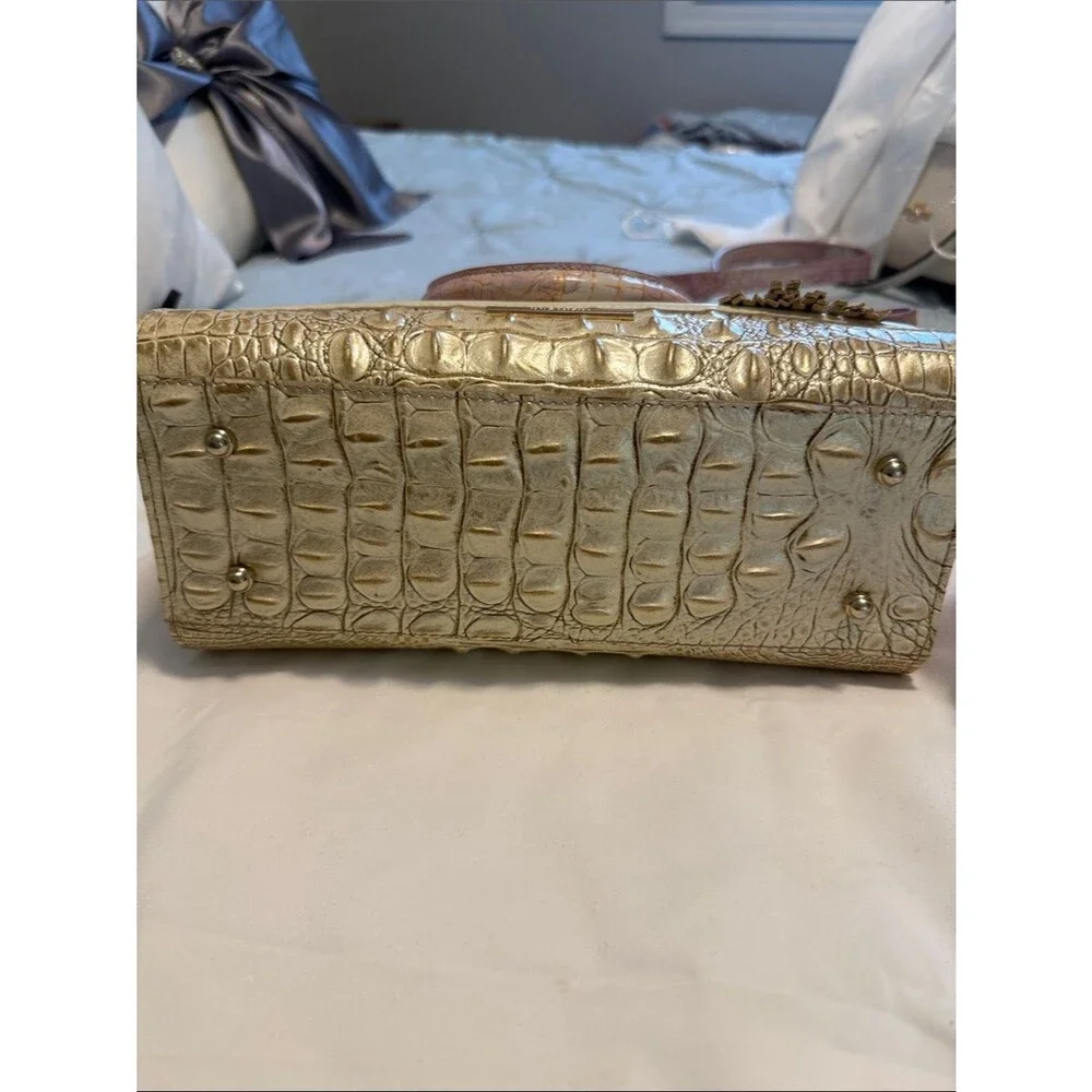 Brahmin Pink and Gold Croc-Embossed Satchel with Tassel
